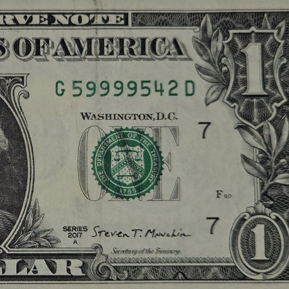 Quad Note 4 IN-A-ROW $1 Dollar Bill G59999542D Fancy Serial Number (B310)